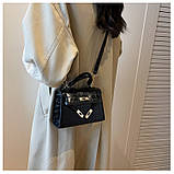 Жіноча сумка 050 крос-боді на ремінці рептилія чорна, фото 5