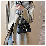 Жіноча сумка 050 крос-боді на ремінці рептилія чорна, фото 7