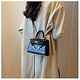 Жіноча сумка 050 крос-боді на ремінці рептилія чорна, фото 8