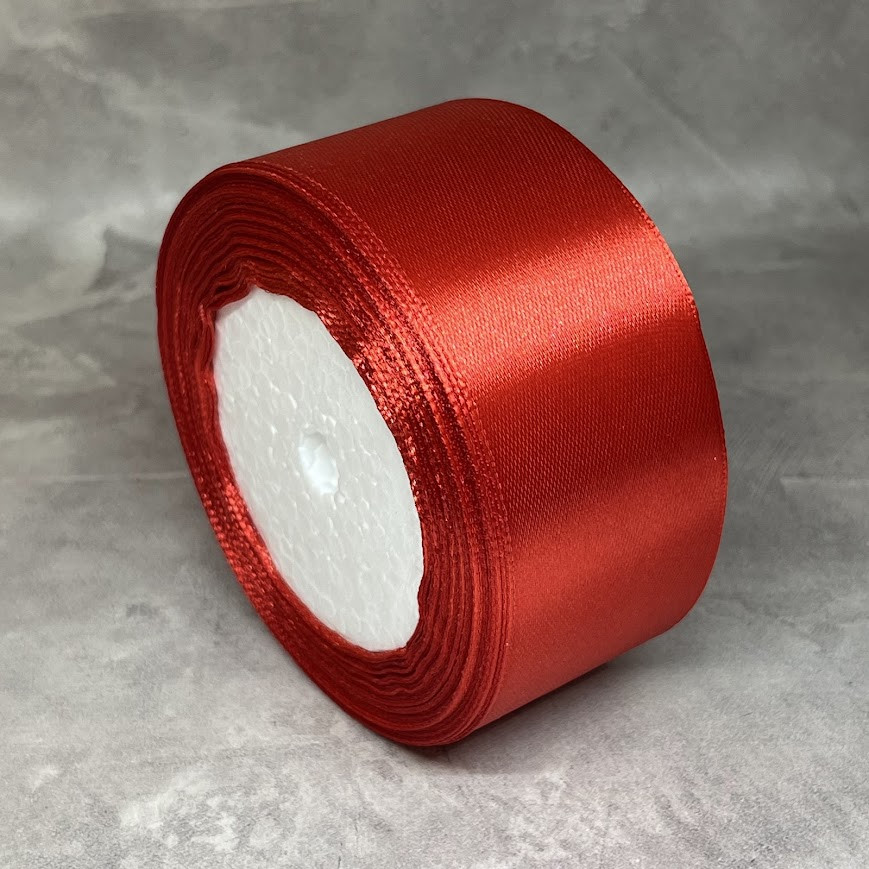 Атласна стрічка 4 см, колір червоний, арт 018562, 1 рулон (23 м), Червоний, фото 1