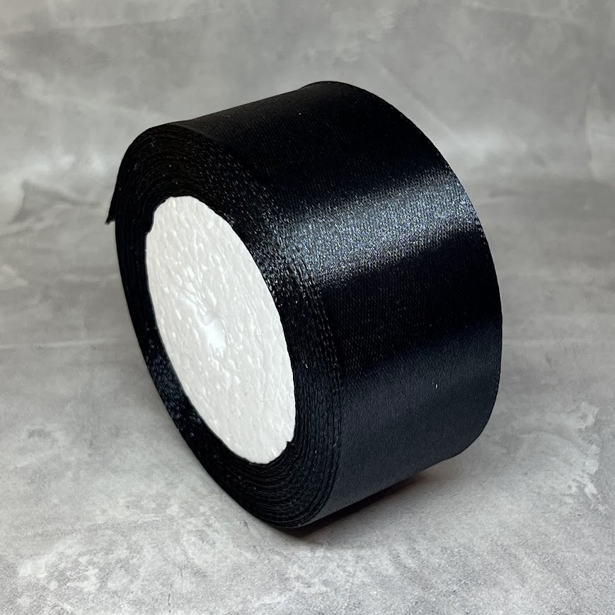 Атласна стрічка 4 см, колір чорний, арт 018563, 1 рулон (23 м), Чорний, фото 1