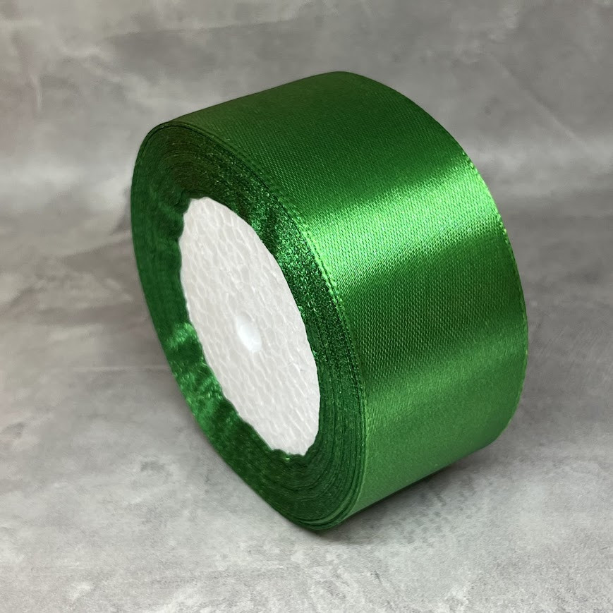 Атласна стрічка 4 см, колір зелений, арт 018565, 1 рулон (23 м), Зелений, фото 1