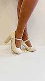Жіночі бежеві туфлі середній стійкий каблук ремінець 36 37 38 40, фото 3