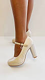 Жіночі бежеві туфлі середній стійкий каблук ремінець 36 37 38 40, фото 5