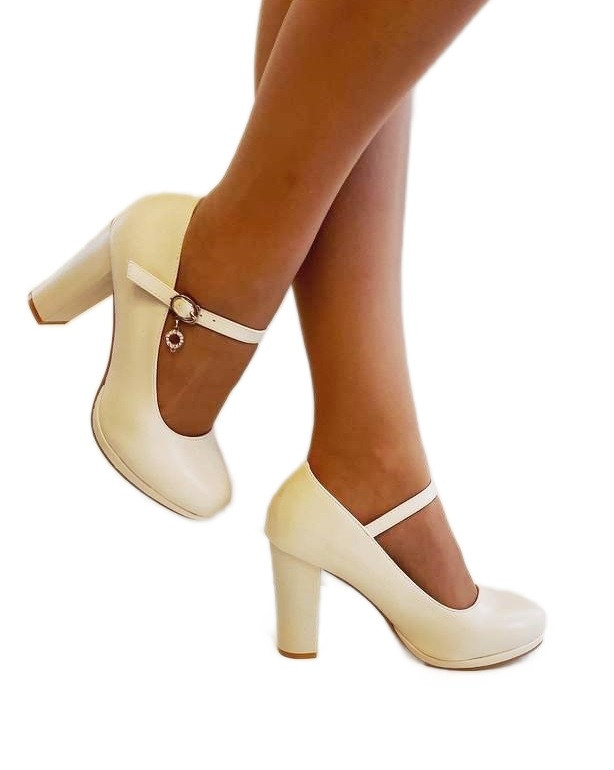 Жіночі бежеві туфлі середній стійкий каблук ремінець 36 37 38 40, фото 1