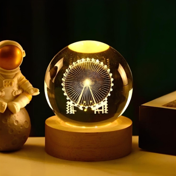 Куля акрилова Колесо огляду 6см з підсвічуванням на підставці, фото 1