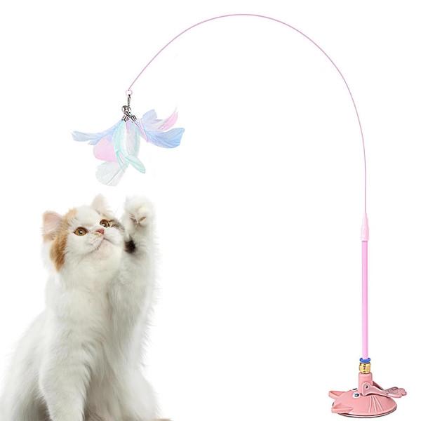 Іграшка для кота на присосковій чашці з пірям рожевим, фото 1