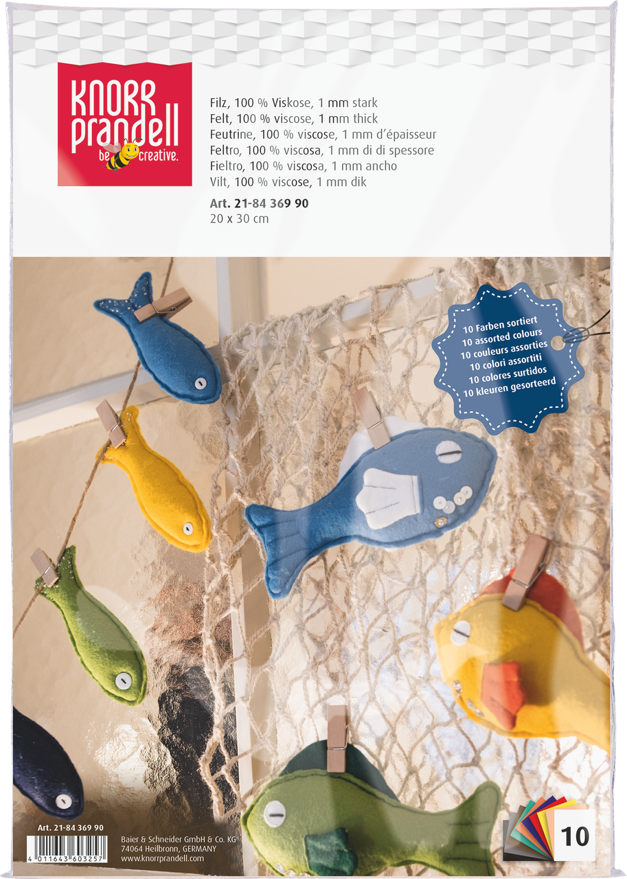 Фетр 1 мм 20 x 30 см асорті 10 шт 100% віскоза Knorr Prandell 218436990