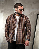 Рубашка оверсайз DOBERMAN клітинка коричнева ПП7660