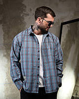 Рубашка оверсайз DOBERMAN клітинка блакитна ПП7666