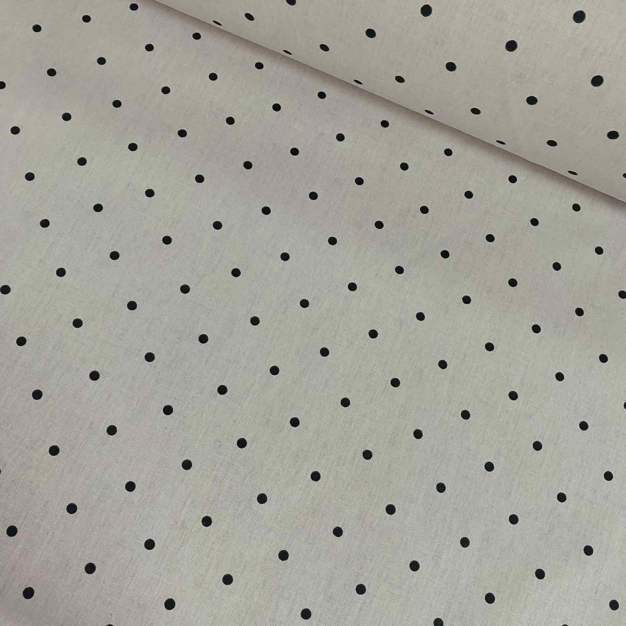 Тканина поплін чорний горошок на сірому (ТУРЦІЯ шир. 2,4 м) (R-FR-0844), фото 1
