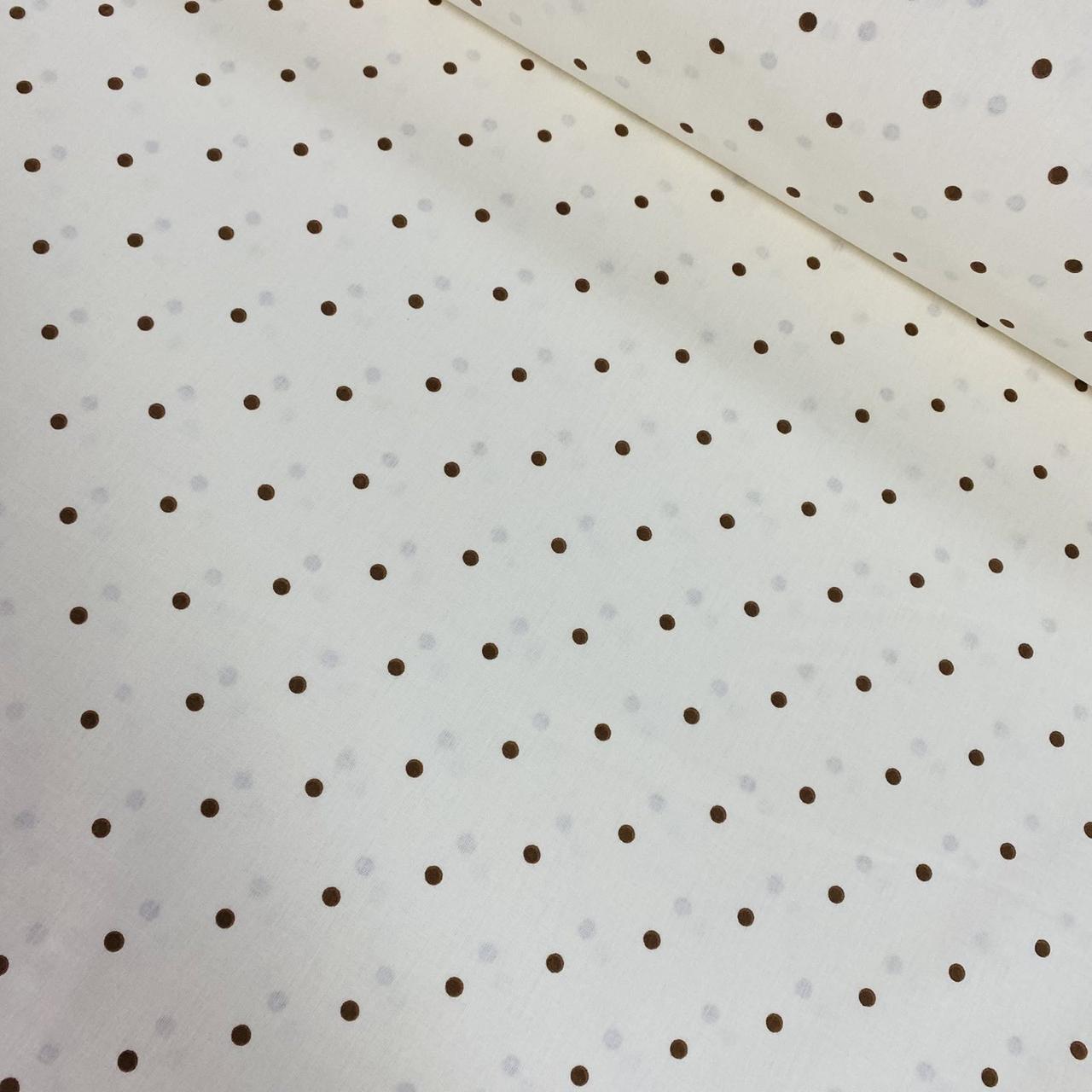 Тканина поплін коричневий великий горошок на кремовому (ТУРЦІЯ шир. 2,4 м) (R-FR-0845), фото 1