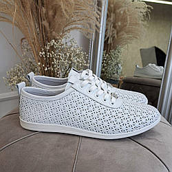 Мокасини жіночі шкіряні білі на шнурівці