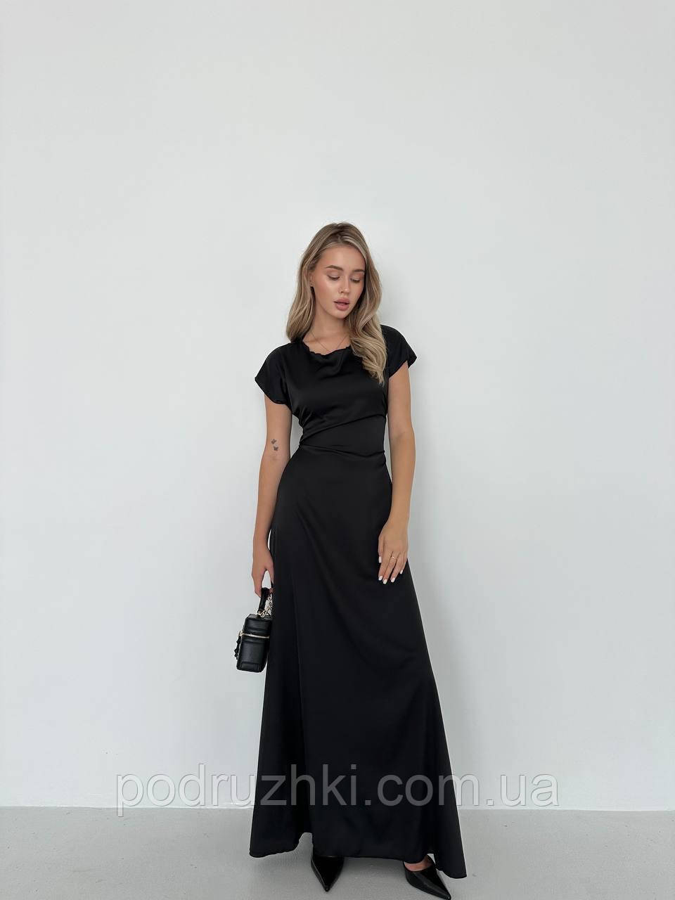 Шовкова елегантна сукня максі довжини Кольори: чорний, молочний, шоколад Розмір: 42-44, 44-46, фото 1