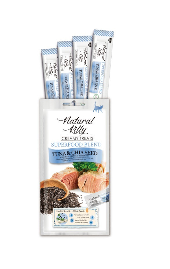 Крем-снек для кішок Natural Kitty Creamy зі смаком тунця та насіння чиа 4 х 12 г