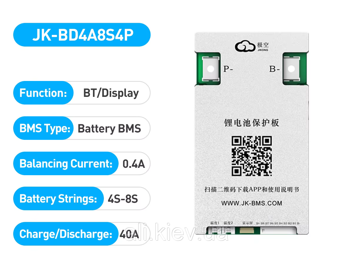 SMART BMS JK-BD4A8S4P 4S-8S, з активним балансуванням 0,4 А , розряд 40 А, Lifepo4 Li-Ion LTO, Bluetooth, фото 1