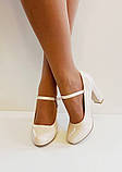Жіночі бежеві туфлі середній стійкий каблук ремінець 36 38, фото 6