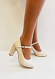 Жіночі бежеві туфлі середній стійкий каблук ремінець 36 38, фото 5