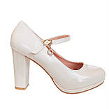 Жіночі бежеві туфлі середній стійкий каблук ремінець 36 38, фото 4