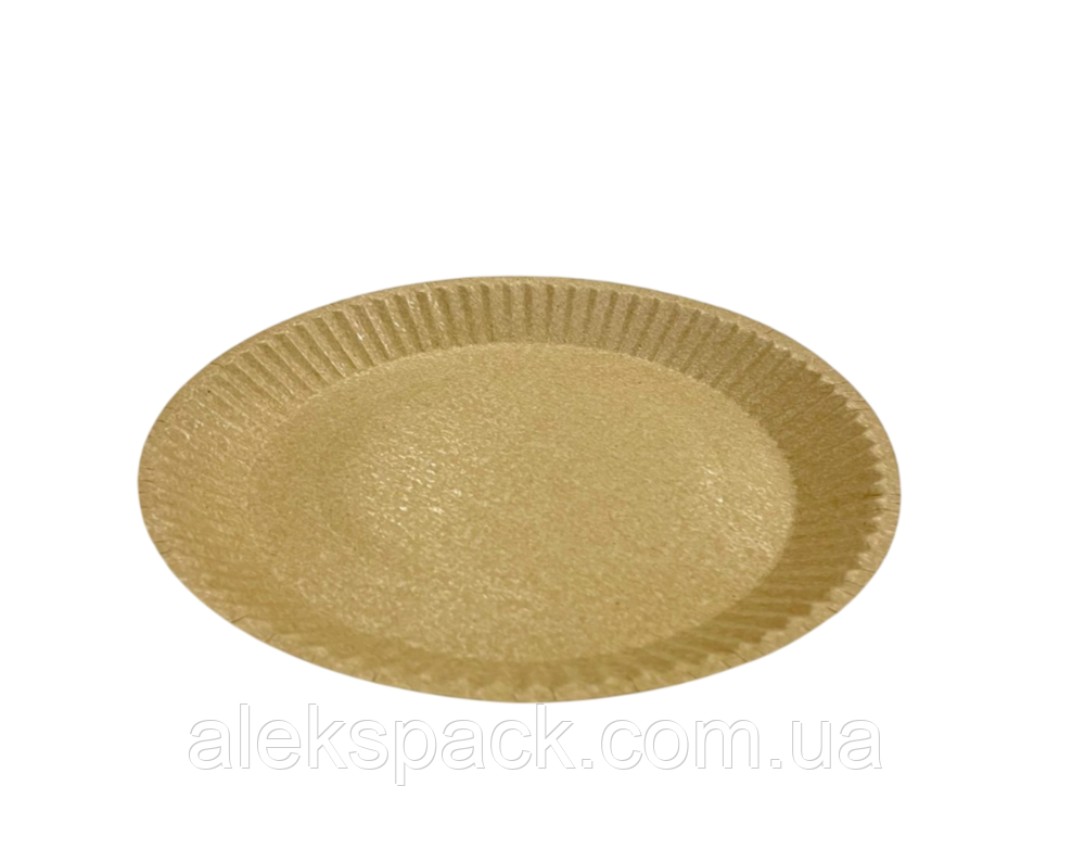 Тарілка паперова рифлена ламінована 200 мм крафт 450шт/ящ, фото 1