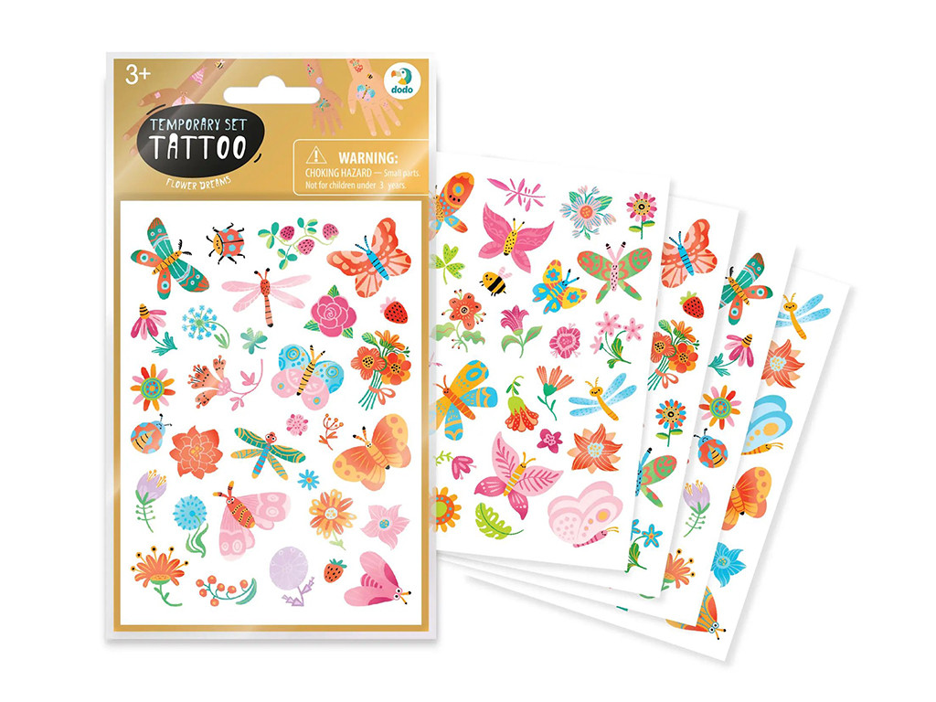 Набір дитячих тимчасових татуювань «Квіткові мрії», DoDo, 4 аркуша, 10,5×15 см, від 3 років