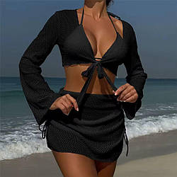 Купальник жіночий базовий літній роздільний плавки бікіні ліф із зав'язками топ спідниця комплект біфлекс пляжний