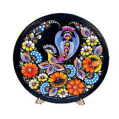 Тарілка 25 см у подарунковому пакуванні   "Патріотична пташка",з авторським петриківським розписом