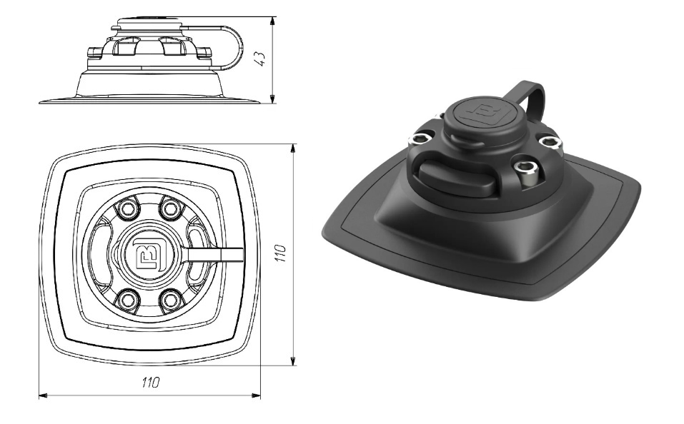 Замок і монтажний майданчик для встановлення на надувний борт  FASTen FMP224 110х110мм чорний, фото 1