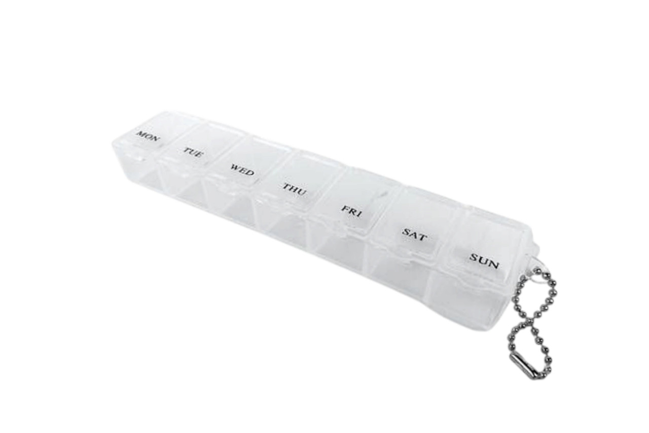 Таблетниця органайзер для таблеток 7комірок (1тиждень) з ланцюжком білий, фото 1