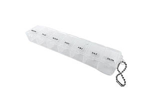 Таблетниця органайзер для таблеток 7комірок (1тиждень) з ланцюжком білий