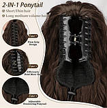 Хвост для волос коричневий на крабе из термоволокна длинный 61 см с возможностью регулировки, фото 3