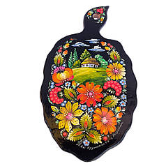 Дошка сувенірна Петриківський розпис "Будиночок в квітах" 31*17 см., гарний подарунок в подарочній коробкі