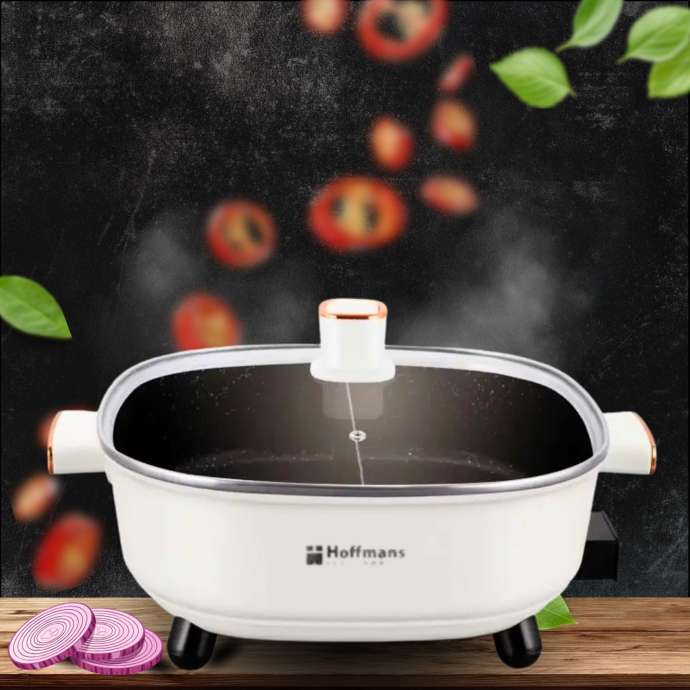 Каструля з антипригарним покриттям від мережі Hoffmans Electronics HM-3030 Електрокаструля з кришкою 6 л Бежева, фото 1