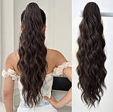 Хвост для волос коричневий на крабе из термоволокна длинный 61 см с возможностью регулировки, фото 2