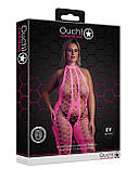 Бодістокінг, що світиться в темряві з коміром на шиї Ouch! Glow In The Dark Bodystocking With Halterneck Pink, XL/4XL, фото 3