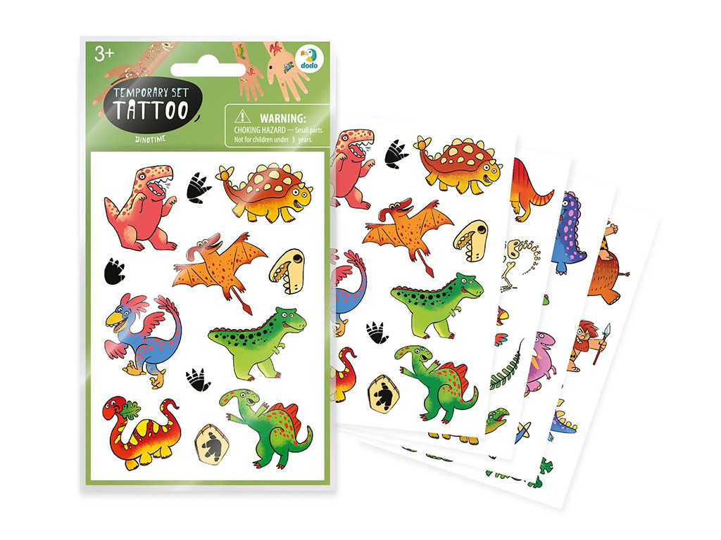 Набір дитячих тимчасових татуювань Динозаврики, DoDo,  4 аркуша, 10,5×15 см, від 3 років