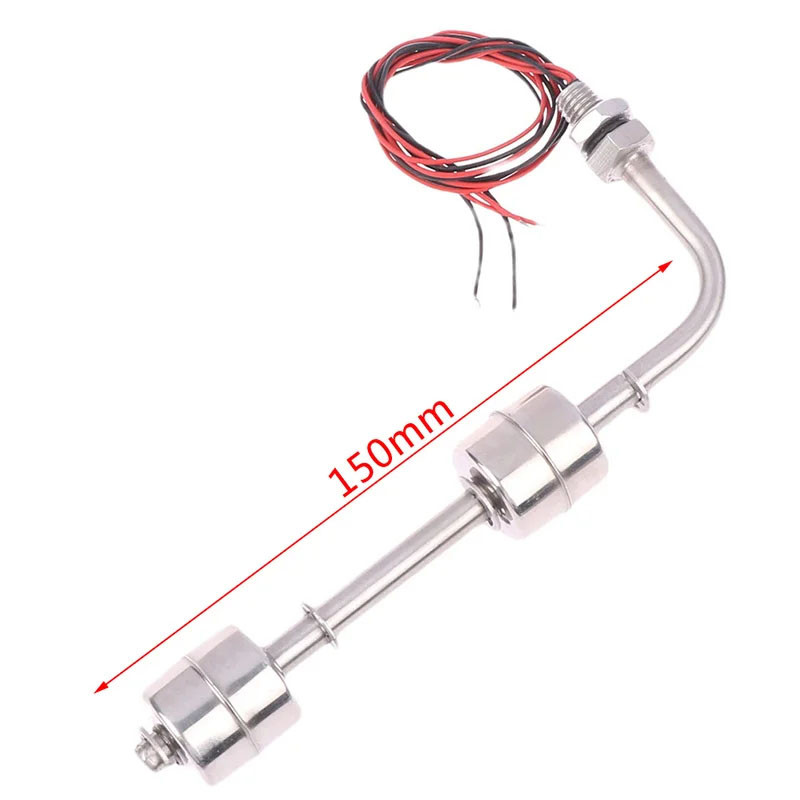 Датчик рівня рідини 2х поплавцевий кутовий Kronos LS2-150U, неіржавка сталь, довжина 150 мм, 12-220 В 0,5 А, фото 1