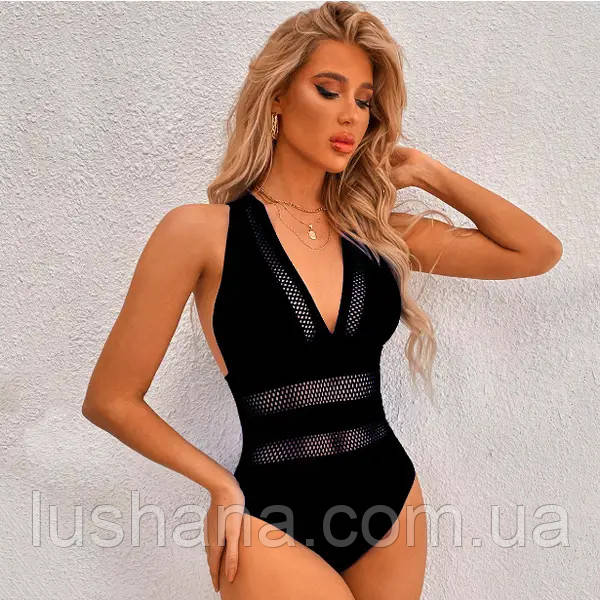 Жіночий суцільний купальник з сіточкою р.M (р.44), фото 1