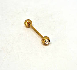 Штанга для мови  мед. сталь, з каменем, колір золото ЦIНА ЗА ШТУКУ