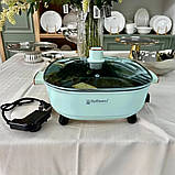 Каструля з антипригарним покриттям від мережі Hoffmans Electronics HM-3030 Електрокаструля з кришкою 6 л Блакитна, фото 6