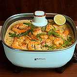 Каструля з антипригарним покриттям від мережі Hoffmans Electronics HM-3030 Електрокаструля з кришкою 6 л Блакитна, фото 3