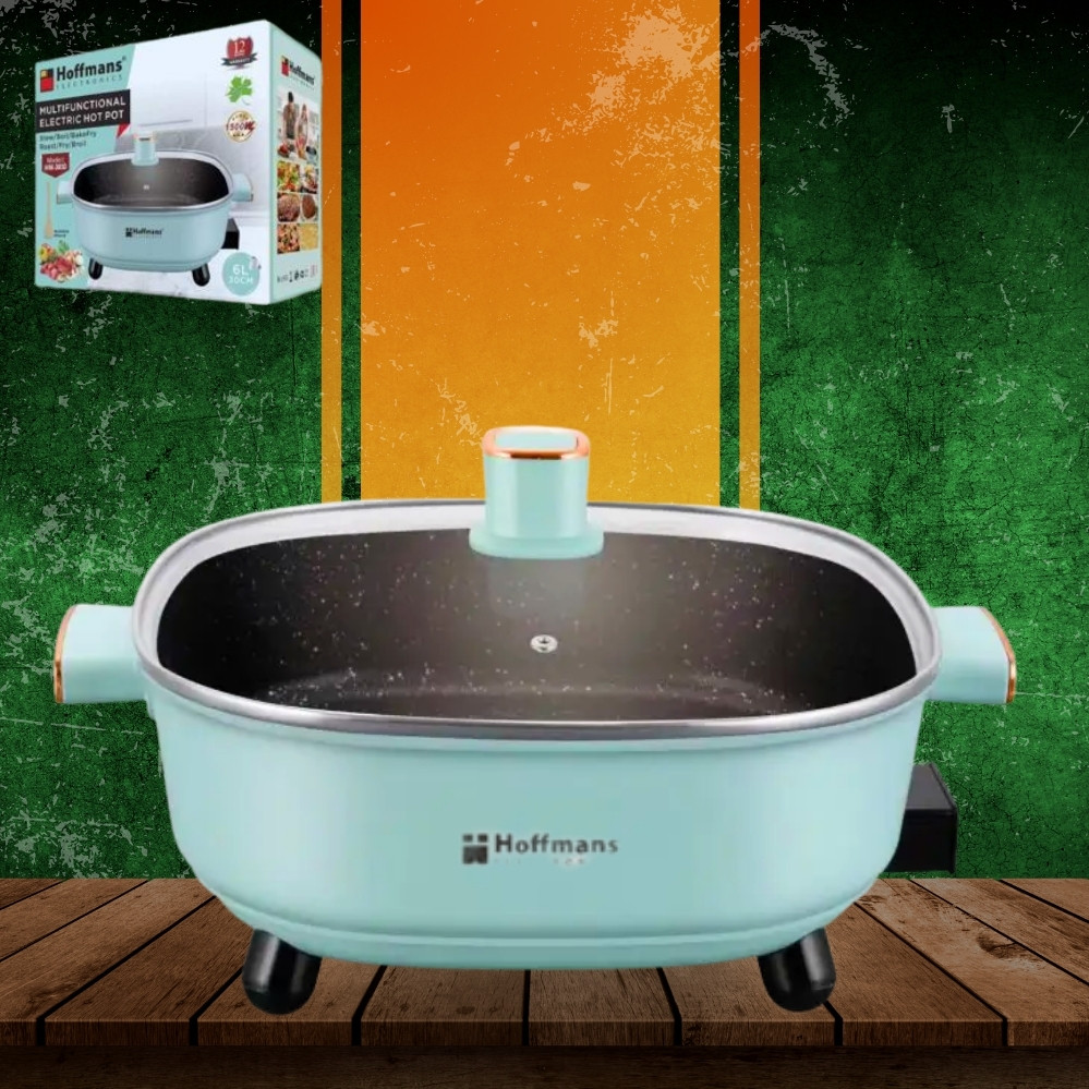 Каструля з антипригарним покриттям від мережі Hoffmans Electronics HM-3030 Електрокаструля з кришкою 6 л Блакитна