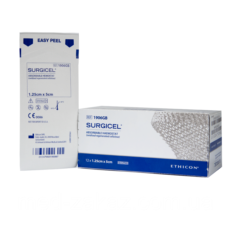 Гемостатичний матеріал Surgicel 1,2см х 5см, Ethicon 1906GB