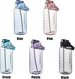 Спортивна пляшка для води 2 літри з трубочкою і ручкою/пластикова пляшка 9351, фото 8