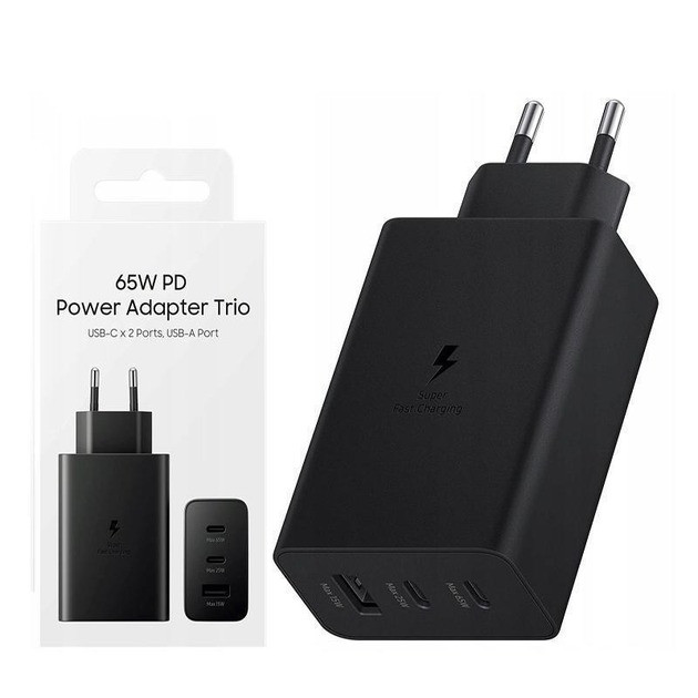 Зарядний пристрій 65 W Trio 2 Type-C/USB-A з підтримкою швидкого заряджання PD 3.0/SFC/AFC Чорний, фото 1