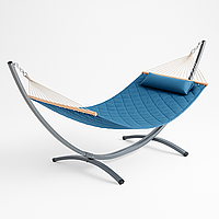 Гамак двомісний підвісний садовий зі сталевим каркасом 40x40 мм WCG SOFT XXL 200x140 см для відпочинку Блакитний