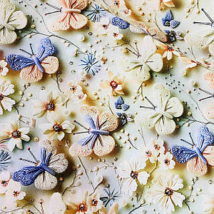 Ранфорс DIGITAL з цифровим друком 5D, різнобарвні метелики з квітами (ТУРЦІЯ шир. 2,4 м) (R-F-0850)