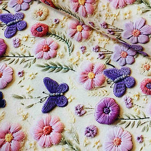 Ранфорс DIGITAL з цифровим друком 5D, бузкові метелики з квіточками (ТУРЦІЯ шир. 2,4 м) (R-F-0851)