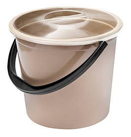 Відро пластикове 4.5 літрів харчове з кришкою капучино Ø 21.5 см h=18.5 см (Полімерагро)