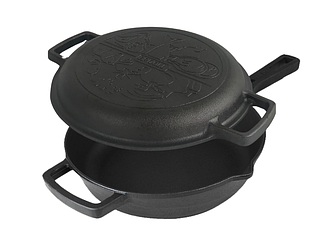 Сковорідка чавунна BRIZOLL 240 мм кругла з ручками та кришкою-сковорідкою M2460P-2